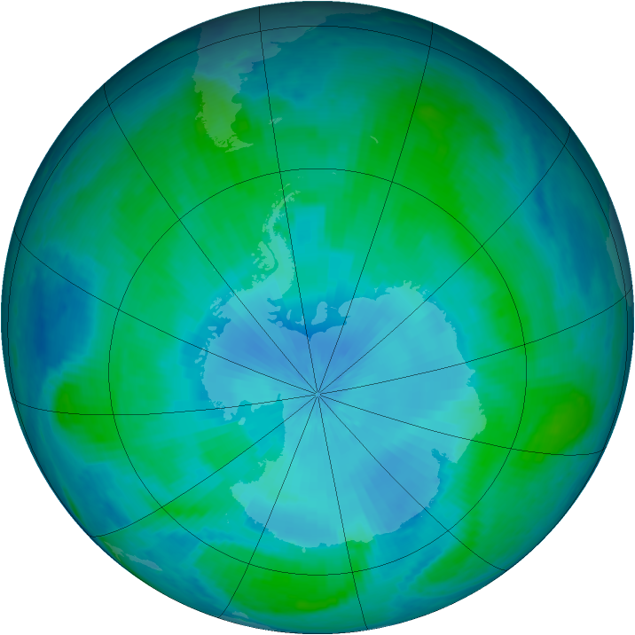 Antarctic ozone map for 09 February 2001